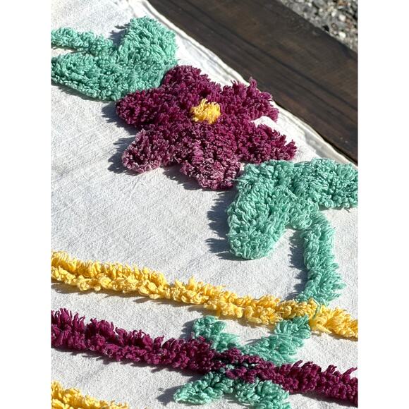 Vintage Chenille Bedspread Coverlet Twin 72x98 Floral Cottage Cutter Crafts - Picture 5 of 14